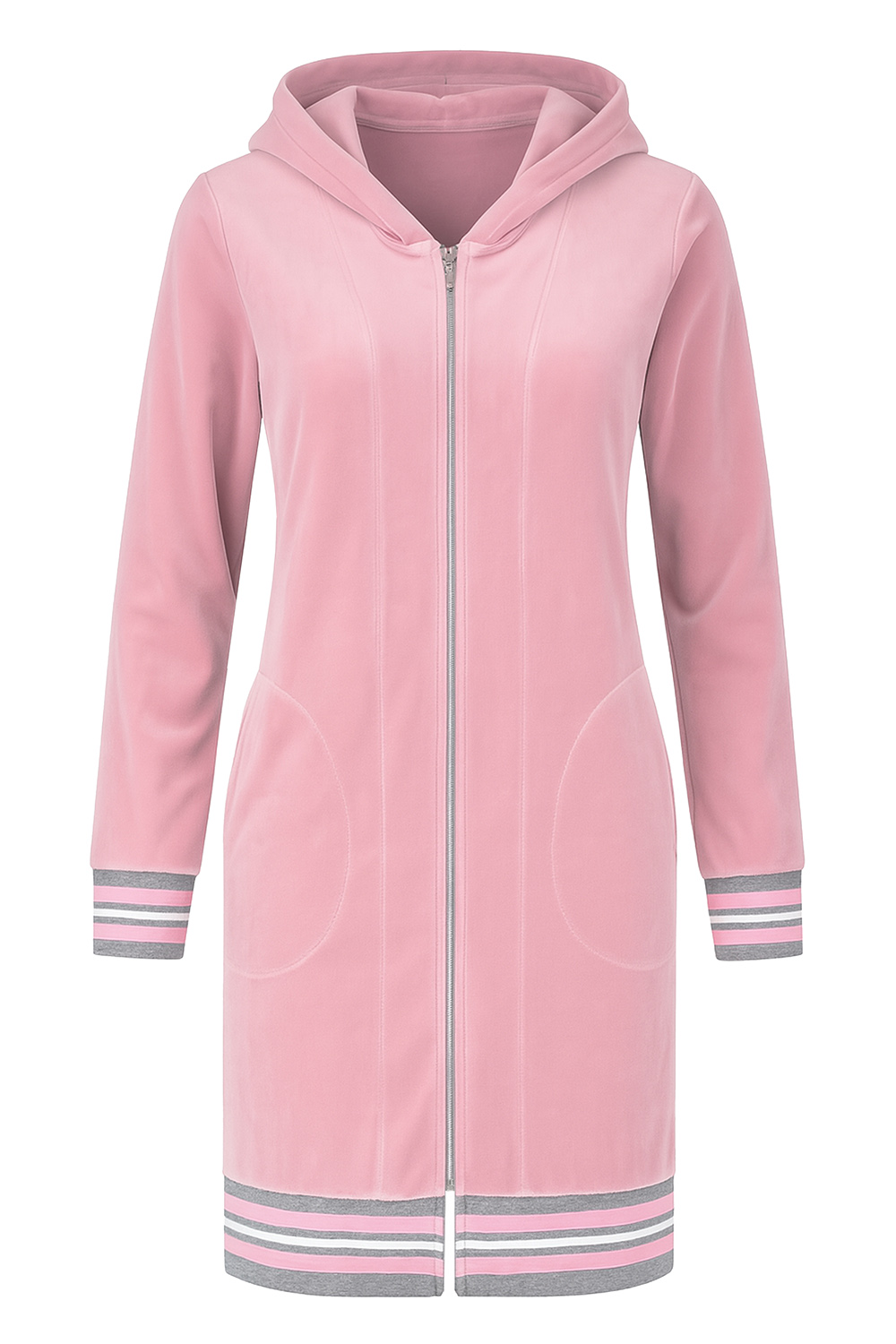 Vivisence Robe Cotton with Zipper Fastening and Cuffed Sleeves 5018, light pink