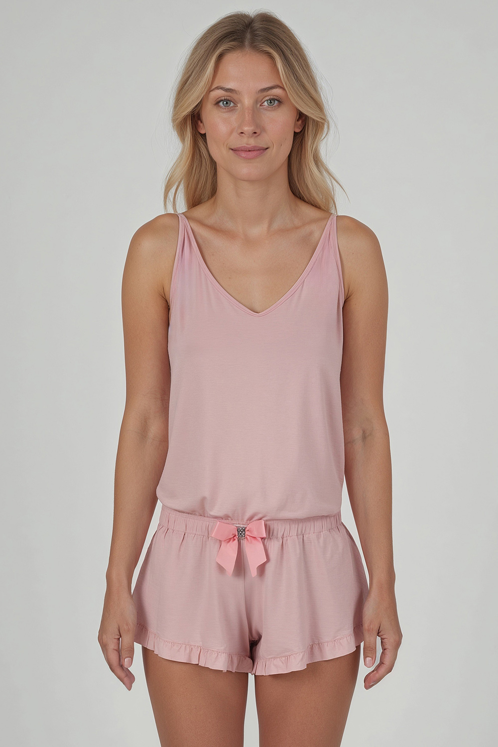 Vivisence Women's Pyjama Set Viscose V-Neckline Decorative Bow 2044, 