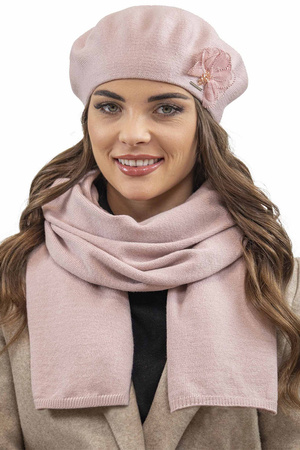 Vivisence Elegant Women's Winter Set Classic Beret And Matching Wool Scarf Made From Warm And Soft Fabric Ideal For Cold Winter And Autumn Weather, Light Pink