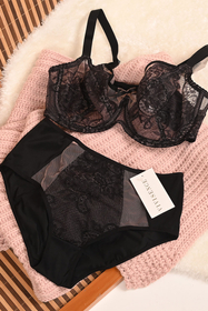 Vivisence Cullote Slip Classique Taille Haute En Microfibre Et Dentelle Confortable Élégant Avec Inserts Délicats Parfait Pour Un Ensemble Et Raffiné 1004W, noir