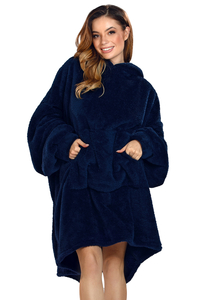 Vivisence Sweat à Capuche Couverture Ultra Doux Poche Frontale Pratique Chaud et Confortable Sweat Couverture Oversize Matériau Chaleureux Idéal Pour L’Hiver, bleu foncé