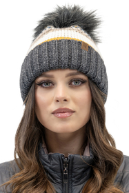 Vivisence Damen Bommelmütze Winter Bommel Wärmendem Garn Antistatischer 7099, dunkelgrau