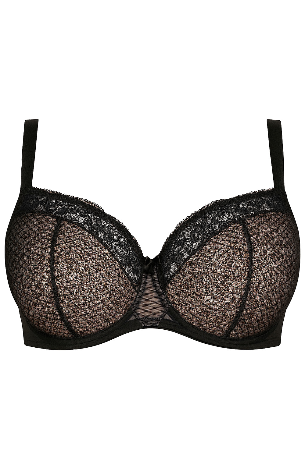 Vivisence Semi-Padded Bra Floral Lace Upper Cups Smooth Foam Bottom Cups Adjustable Wide Straps Supportive Wires Perfect for Gift Elegant Packaging, Black