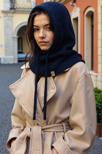 Vivisence Femme Cagoule Hiver Coton Doux Réglable Chaleur Quotidienne Confort, bleu foncé