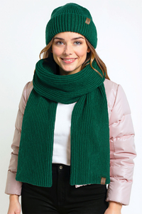 Vivisence Femme Ensemble Bonnet Echarpe Hiver Laine Merinos Douce Chaleur, vert