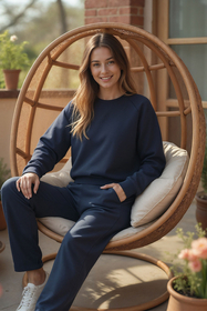 Vivisence Loungewear Damen Trainingsanzug Set Lockerer Schnitt Rundhals Freizeitanzug Mit Taschen 9205, 