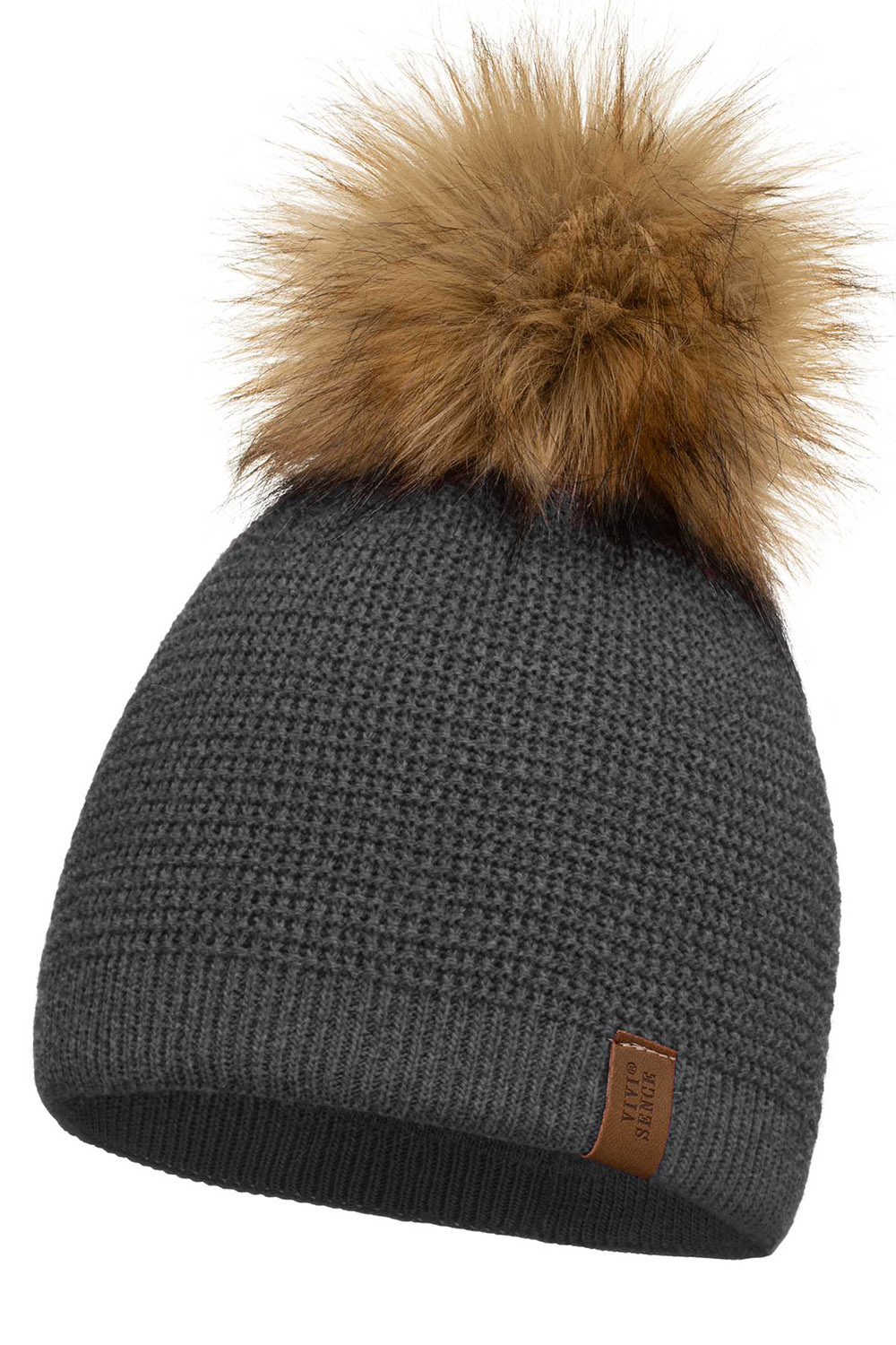 Vivisence Damen Bommelmütze Winter Wintermütze Warmem Garn Antistatische 7041, dunkelgrau