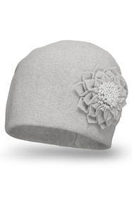 Vivisence Damen Mütze Wolle Blumenapplikation Falten Antistatisch Elegant 7052, hellgrau
