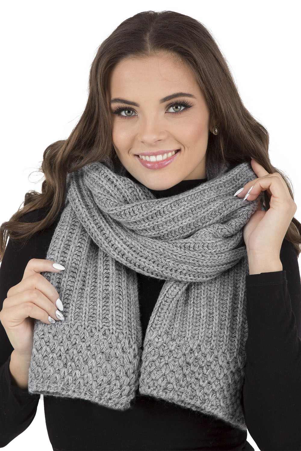 Vivisence Knitted Classic Scarf For Women Soft And Warm Everyday Look 7016S, light grey