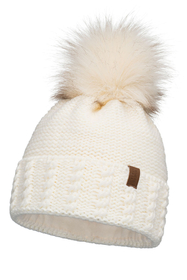 Vivisence Women's Pom Pom Hat Fleece Lined Perfect Fit Extra Warm, ecru
