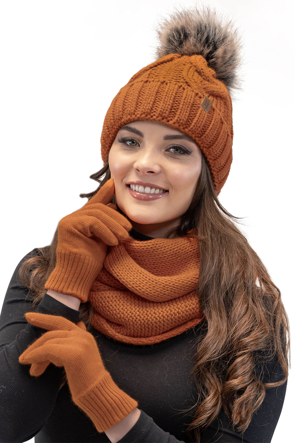 Vivisence Winter Hat With Pom Pom For Women Warm Ideal For Cold Days 7014, orange