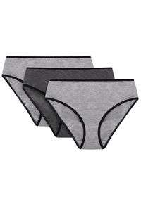Vivisence Culotte Classique Slip pour Femme Lot de 3 Figi 4016, bande noire : gris/gris foncé/gris