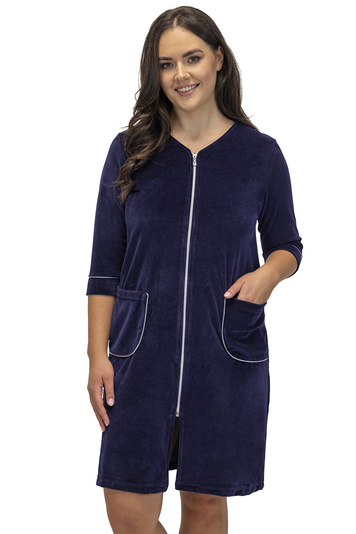 Vivisence classic ladies dressing gown 5027, dark blue