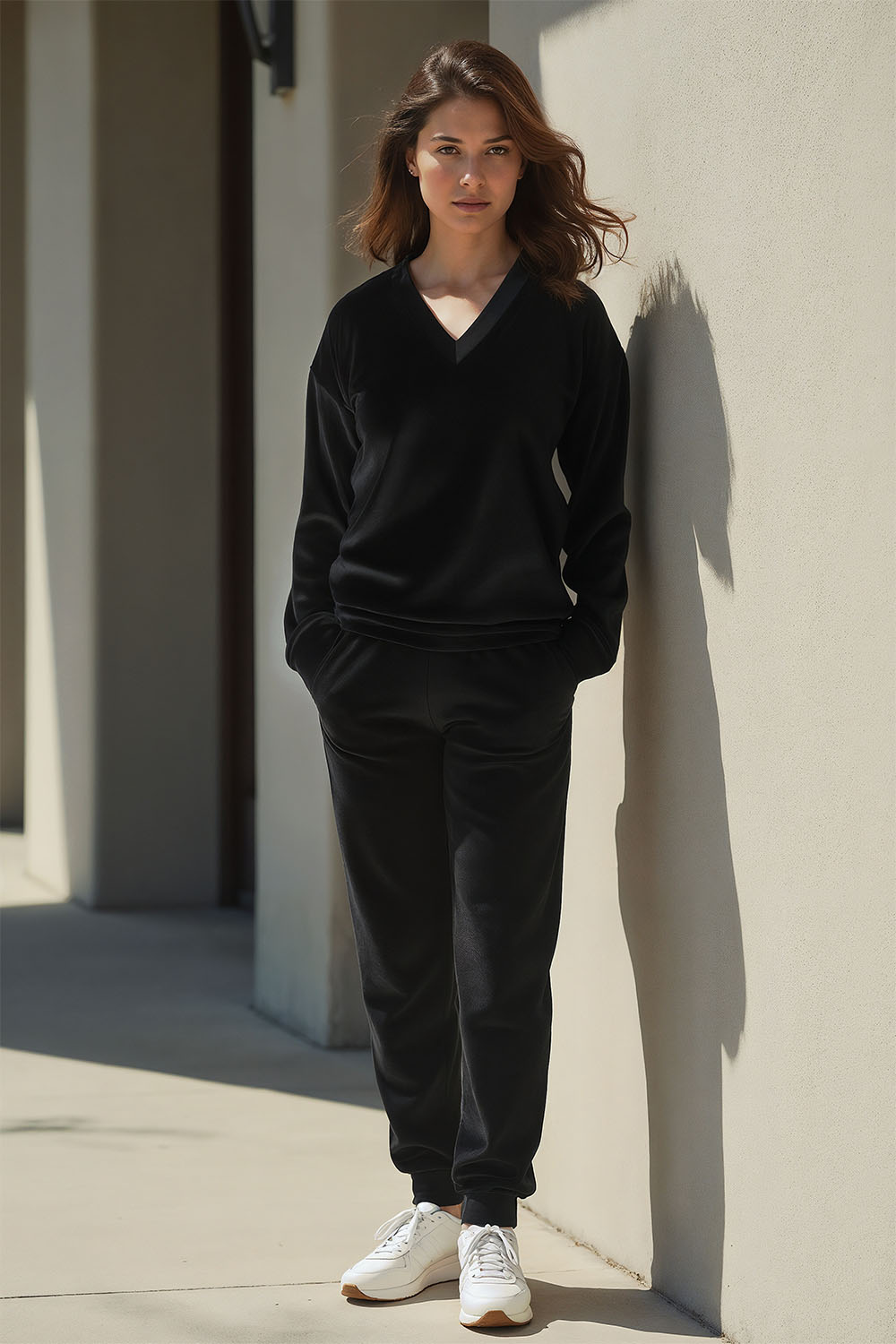 Vivisence Pantalon Femme Décontracté Coupe Ample Taille Élastique Poches Latérales Chevilles Resserrées Tenue Confort Détente Maison Loisirs Lounge Jogging, noir