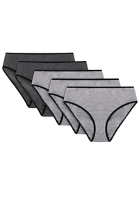Vivisence Culotte Classique Slip pour Femme Lot de 5 Figi 4016, bande noire : gris/gris/gris/gris foncé/gris foncé