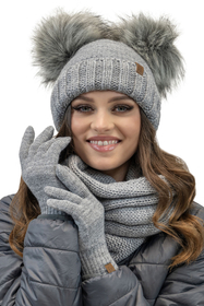 Vivisence Damen Bommelmütze Winter Zwei Bommel Wärmendem Garn Antistatischer 70106, hellgrau