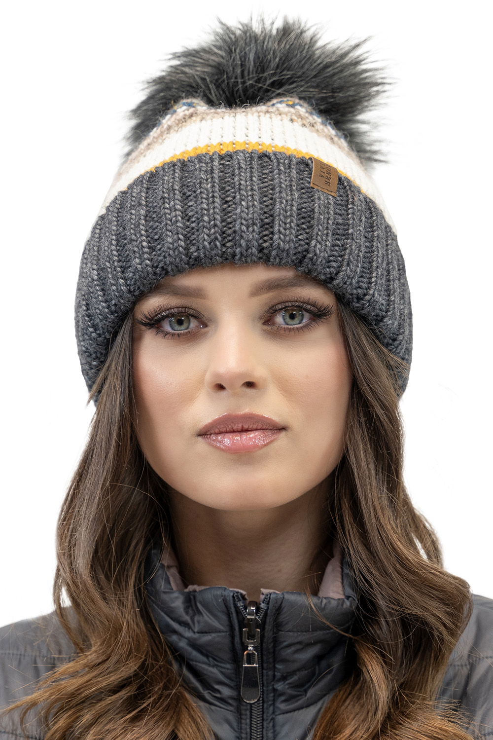 Vivisence Damen Bommelmütze Winter Bommel Wärmendem Garn Antistatischer 7099, dunkelgrau
