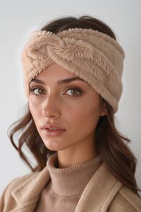 Vivisence Femme Bandeau Maille Duveteuse avec Torsade Confort et Chaleur, beige