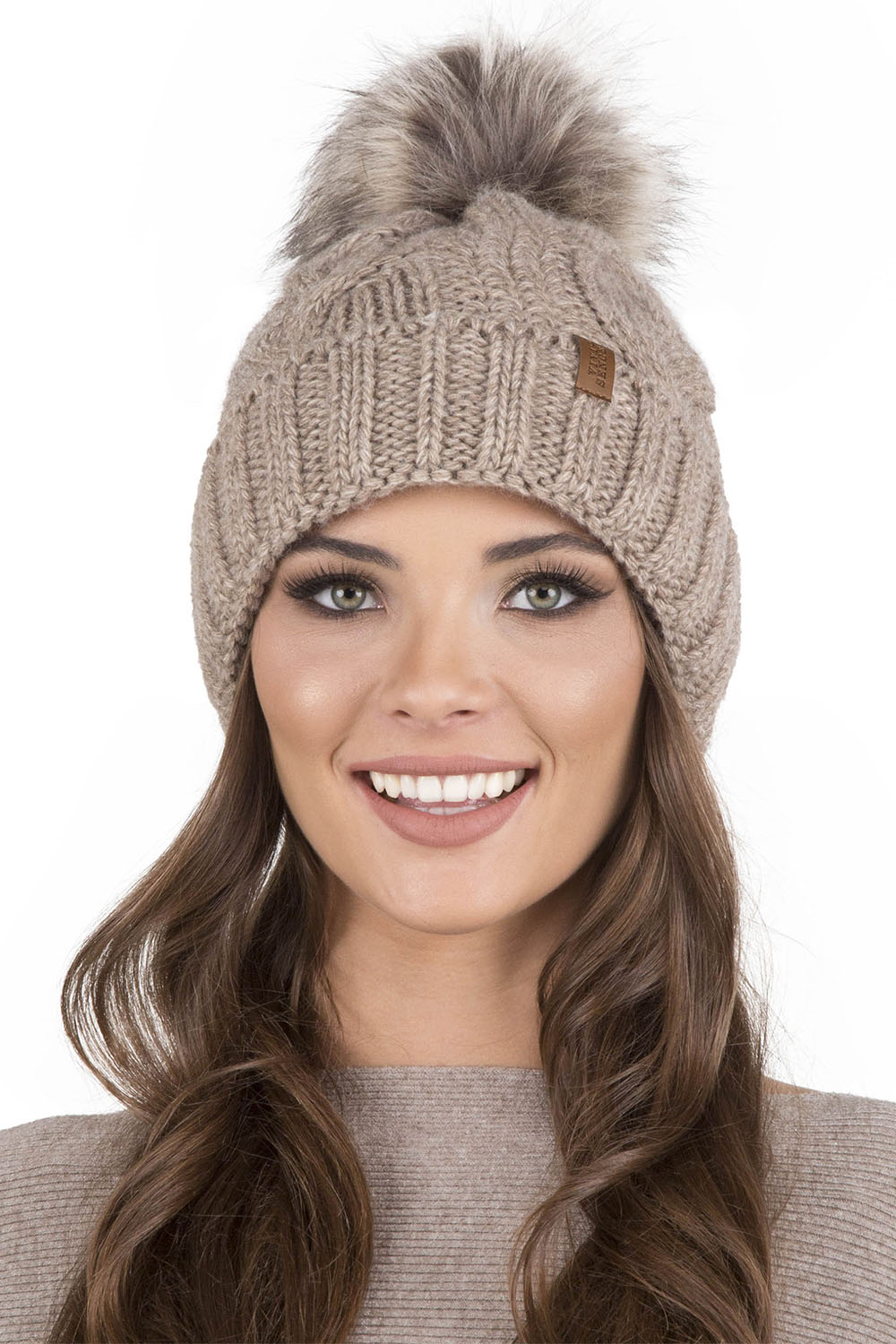 Vivisence Stylish Women's Winter Set Including Pompom Hat And Cozy Snood Scarf Made From Soft And Warm Fabric Smooth Fleece Lining Ideal For Cold Days, beige