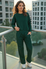 Vivisence Loungewear Damen Trainingsanzug Set Lockerer Schnitt Rundhals Freizeitanzug Mit Taschen 9205, 