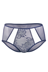 Vivisence Cullote Slip Classique Taille Haute En Microfibre Et Dentelle Confortable Élégant Avec Inserts Délicats Parfait Pour Un Ensemble Et Raffiné 1004W, bleu foncé