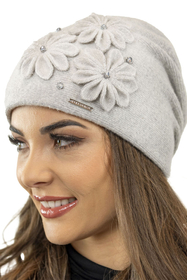 Vivisence Women's Winter Hat Wool With Floral Applique Warm Antistatic 7053, light grey