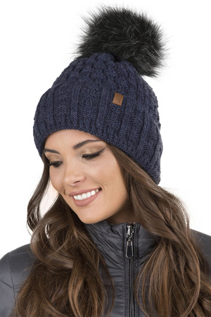 Vivisence Winter Womens Elegant Winter Hat With Pom Pom Soft Fleece Lining For Ladies Warm And Comfortable Perfect For Cold Days And Everyday Wear, dark blue