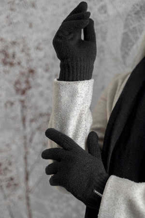 Vivisence Warm Woolen Winter Gloves For Women With Five Fingers Wide Welt Finish Soft And Warm Wool Blend Perfect For Cold Winter Days And Everyday Wear, black