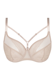 Vivisence Damen Bügel-BH Softcup Spitze Mit Dekobändern Verstellbare Träger Schleife Netz Cups Transparent Roségold Details Lingerie Vollschale Unterwäsche, 