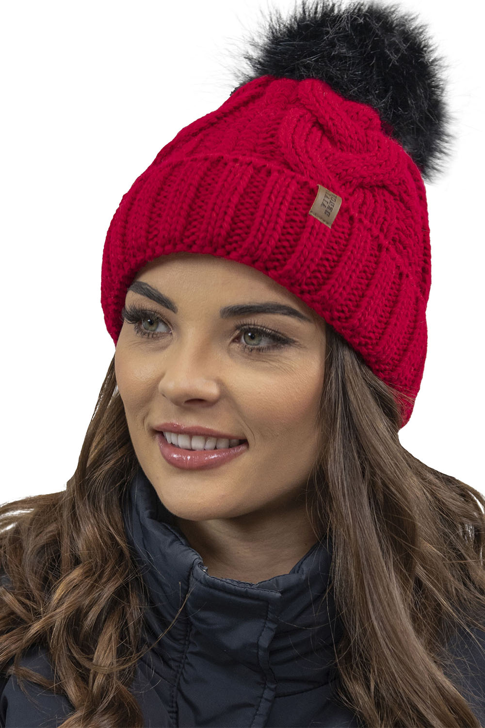 Vivisence Stylish Women's Winter Set Including Pompom Hat And Cozy Snood Scarf Made From Soft And Warm Fabric Smooth Fleece Lining Ideal For Cold Days, red