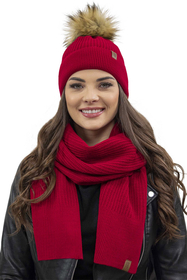 Vivisence Damen Bommelmütze Winter Wintermütze Bommel Herbst Warmem 7042, rot