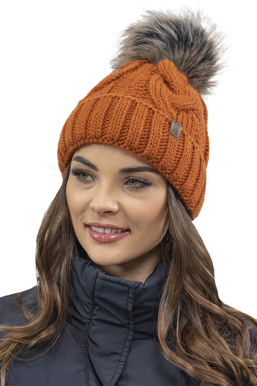Vivisence Winter Hat With Pom Pom For Women Warm Ideal For Cold Days 7014, orange
