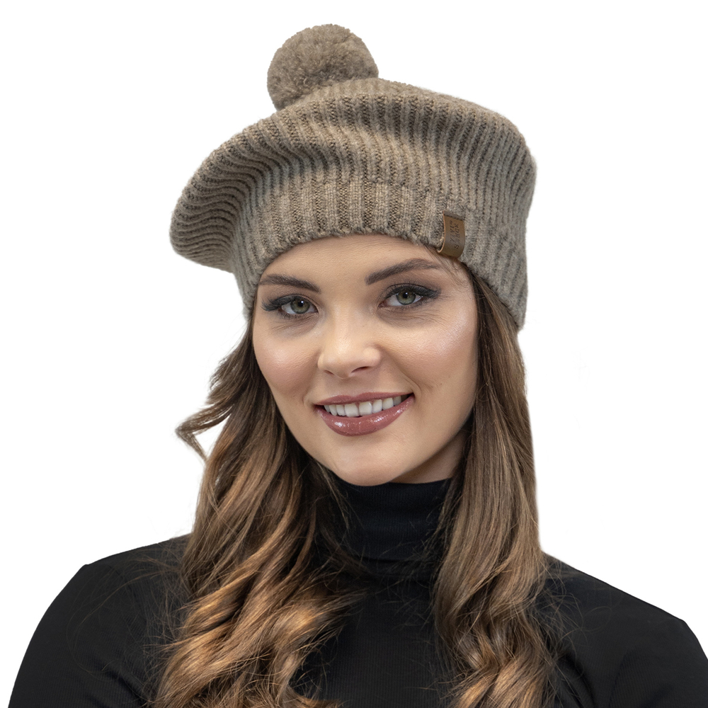 Vivisence Damen Baskenrmütze Warm Bequem Kopfbedeckung Bommel Winter 7074, braun