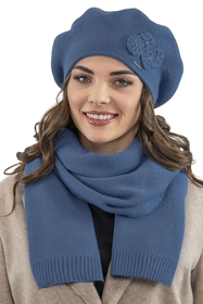 Vivisence Women's Beret Stylish And Elegant With Classic Design And Floral Decoration Made From Warm And Soft Wool For Ladies Perfect For Winter And Everyday Use, Blue