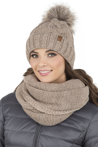 Vivisence Bonnet Femme Et Écharpe Pour L'automne et L'hiver À Pompon Cache-cou Ensemble Classique En Fils Chauds Avec Doublure En Polaire Parfait Pour Les Journées Froides 7014, beige