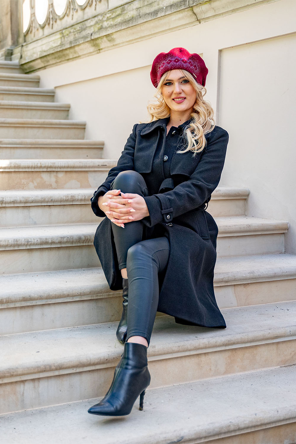 Vivisence Damen Baskenmütze Winter Herbst Warme Barette Wolle Elegante Stil 7050, weinrot