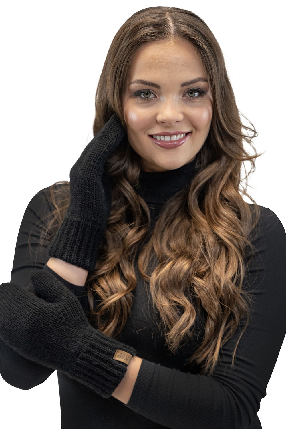 Vivisence Damen Winter Set Mütze Schal Fäustlinge Fleecefutter Gegen Kälte, schwarz