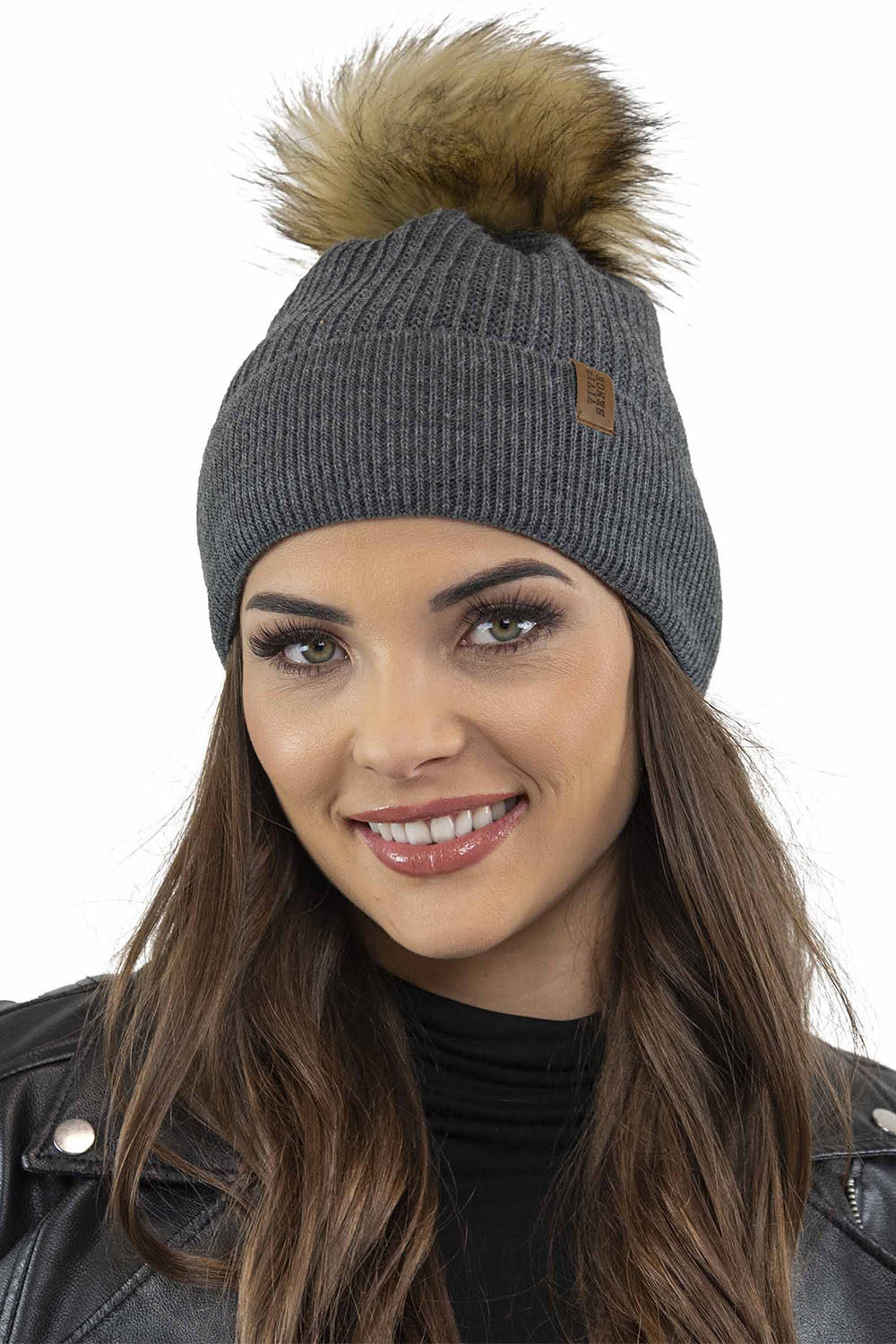 Vivisence Damen Bommelmütze Winter Wintermütze Bommel Herbst Warmem 7042, dunkelgrau