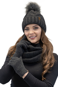 Vivisence Ensemble Hiver Chapeau Comin Gants Pour Confort Quotidien, gris foncé