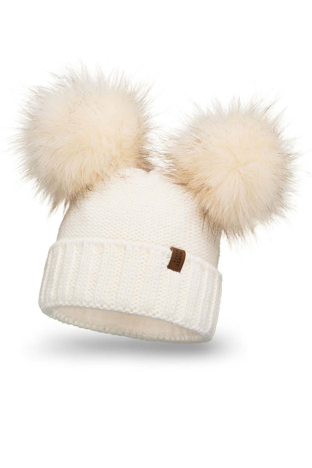 Vivisence Women's Winter Hat With Two Pom Poms Warm Yarn Antistatic 70106, ecru 