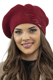 Vivisence Damen Baskenmütze mit Zirkonia-Applikation Ideal für Wintertage 7051, weinrot