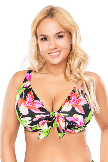 Vivisence Womens Swim Bra Underwire Non Padded Adjustable Straps Tie Front For Large Bust Support, pink flowers