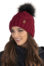 Vivisence Damen Winter Set Bommelmütze Loop Schal Handschuhe Warm Elegant, weinrot