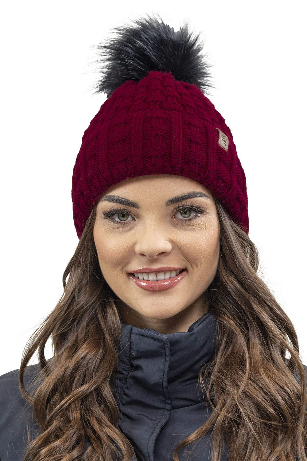 Vivisence Wintermütze mit Bommel Damen Warmes Ideal Für Kalte Wintertage 7015, weinrot