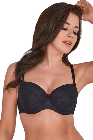 Gaia 594 Sandy underwired half padded full cup bra lacy smooth patterned big bust maxi regulated not removable straps - made in EU, black 2