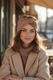 Vivisence Bandeau Femme Hiver Automne Chaud Couvre-chefs d'hiver Confortable Élégant Accessoire Cheveux Entrelacé Devant Tricot Extensible Idéal Journées Froides, beige