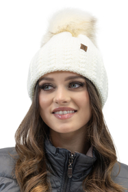 Vivisence Women's Pom Pom Hat Fleece Lined Perfect Fit Extra Warm, ecru