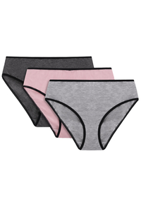 Vivisence Culotte Classique Slip pour Femme Lot de 3 Figi 4016, bande noire : gris/rose/gris foncé