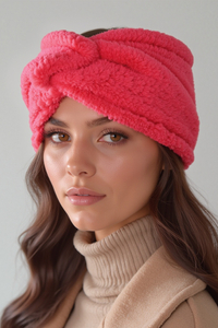 Vivisence Femme Bandeau Maille Duveteuse avec Torsade Confort et Chaleur, framboise
