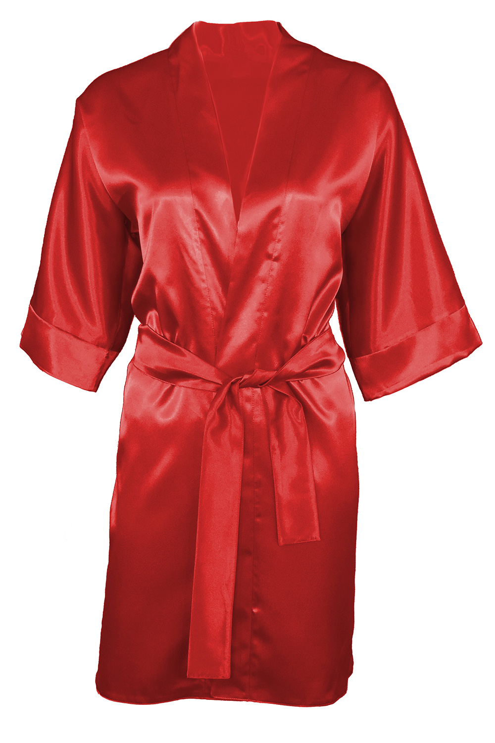 Vivisence Women's Satin Robe with 3/4 Sleeves Tie Waist Short Kimono Style Elegant Polyester Nightwear, 